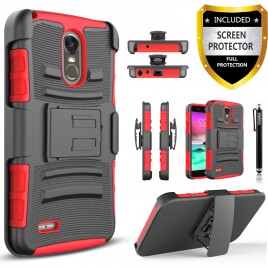 LG Stylo 3 Case, LG Stylo 3 Plus Case, [Combo Holster] And Built-In Kickstand Bundled with [Premium Screen Protector] Hybird Shockproof And Circlemalls Stylus Pen (Red)